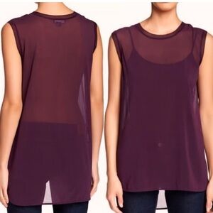 Vince Sheer Silk Chiffon Sleeveless Tunic Blouse Plum Color Size Medium